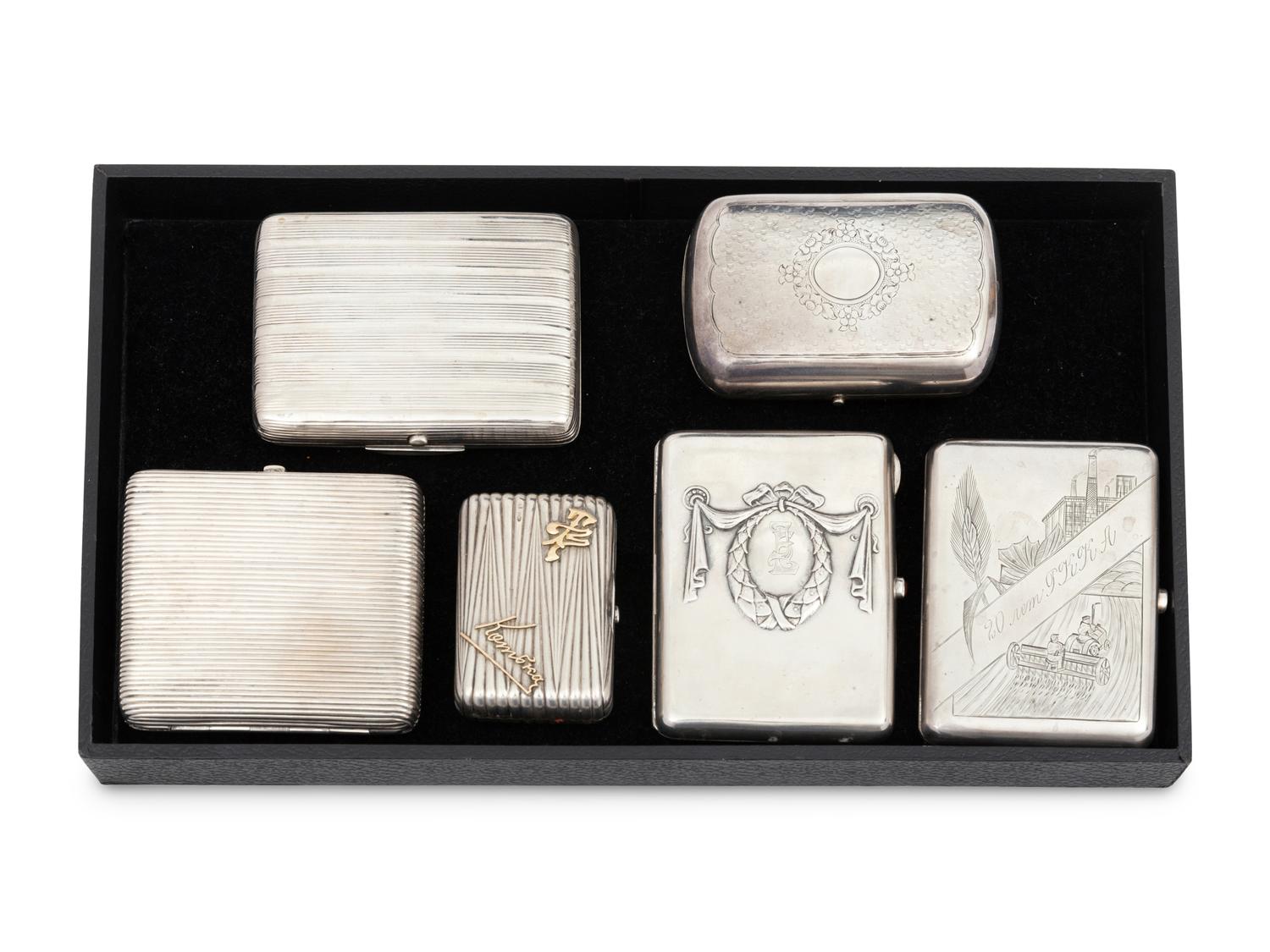 A Group of Six Russian Silver Cigarette and Coin Cases