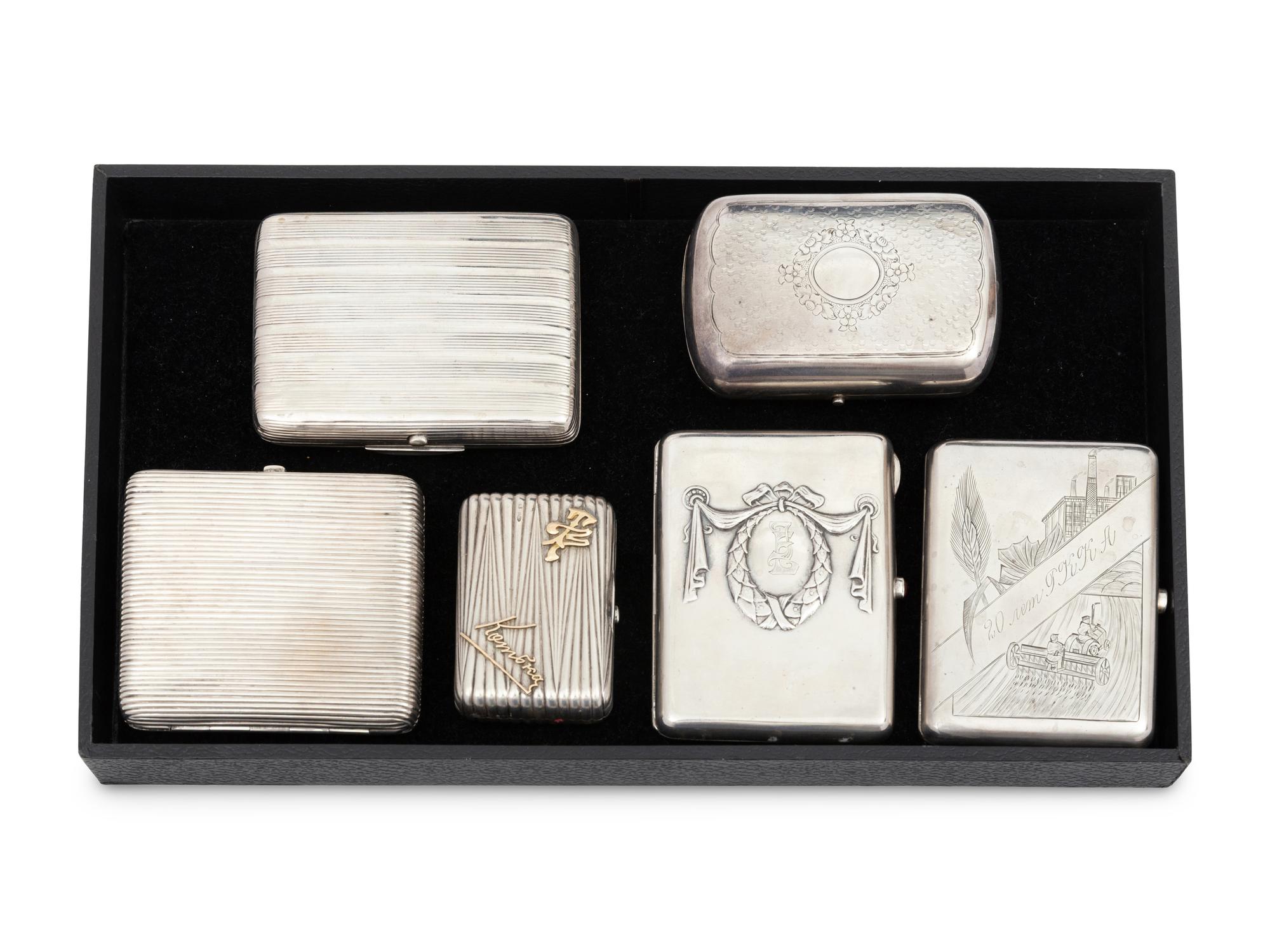 A Group of Six Russian Silver Cigarette and Coin Cases