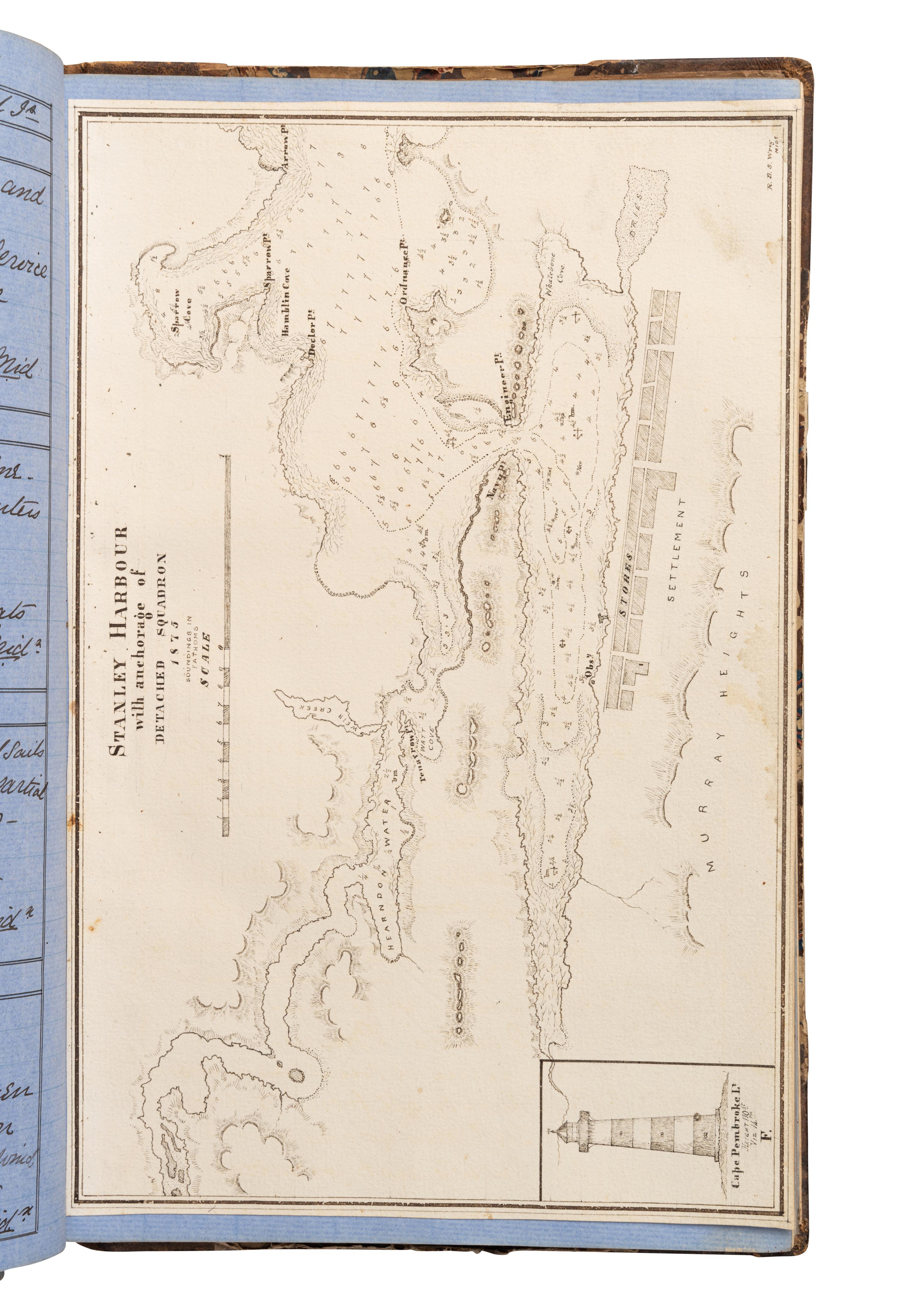 [NAVAL -- MANUSCRIPTS]. WREY, R. “Logs of HMS ‘Duke of Wellington’ Captain G. Hancock / ‘Inconstant’ Captain C. L. D. Waddilove. / ‘Doris’ Captain W. H. Edye…kept by R. Wrey [signed], Midshipman.” [1870-1876].
