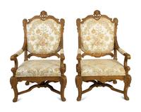 A Pair of Victorian Carved and Upholstered Open Armchairs — 19TH/20TH CENTURY