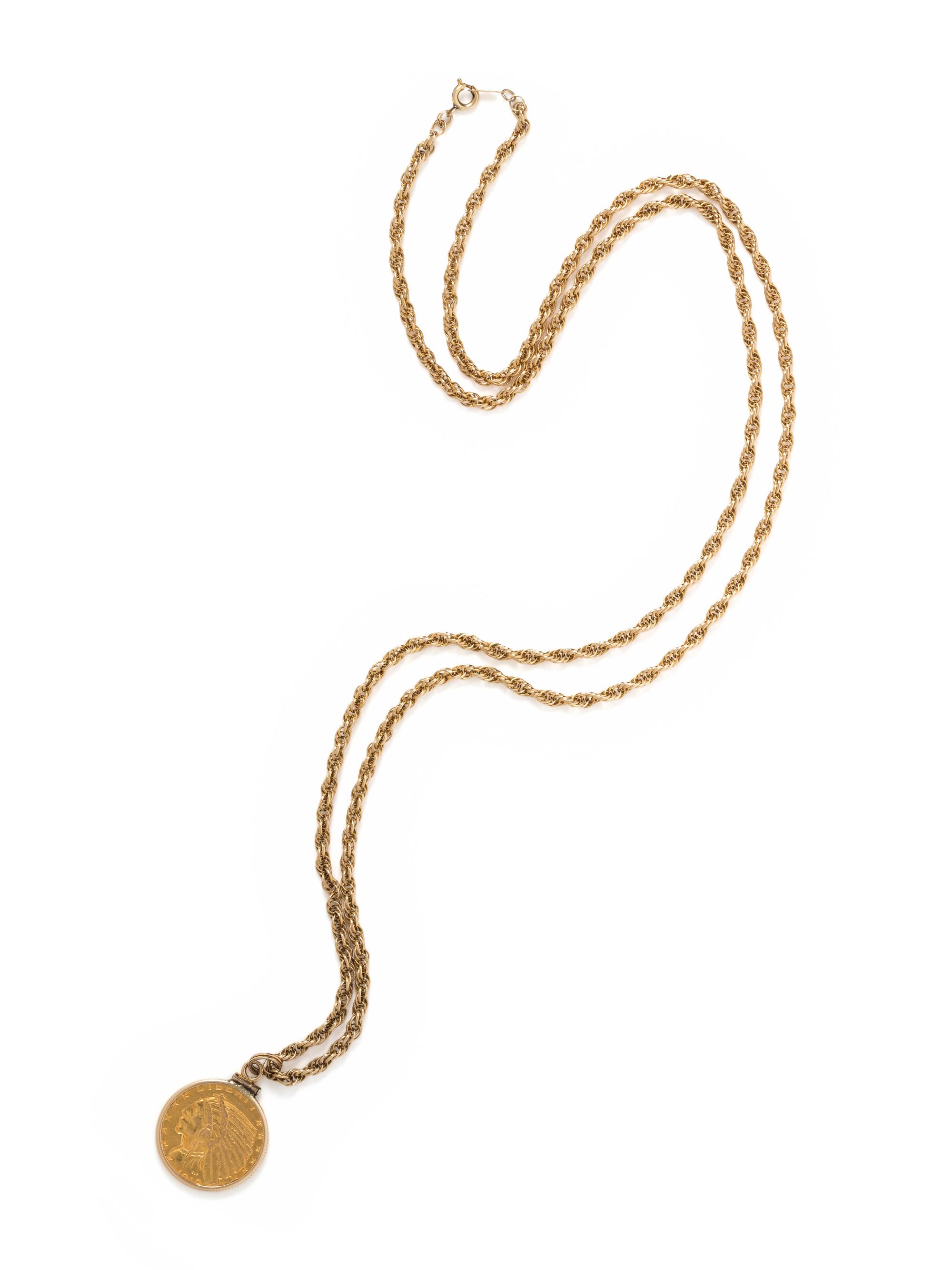 YELLOW GOLD AND COIN PENDANT/NECKLACE