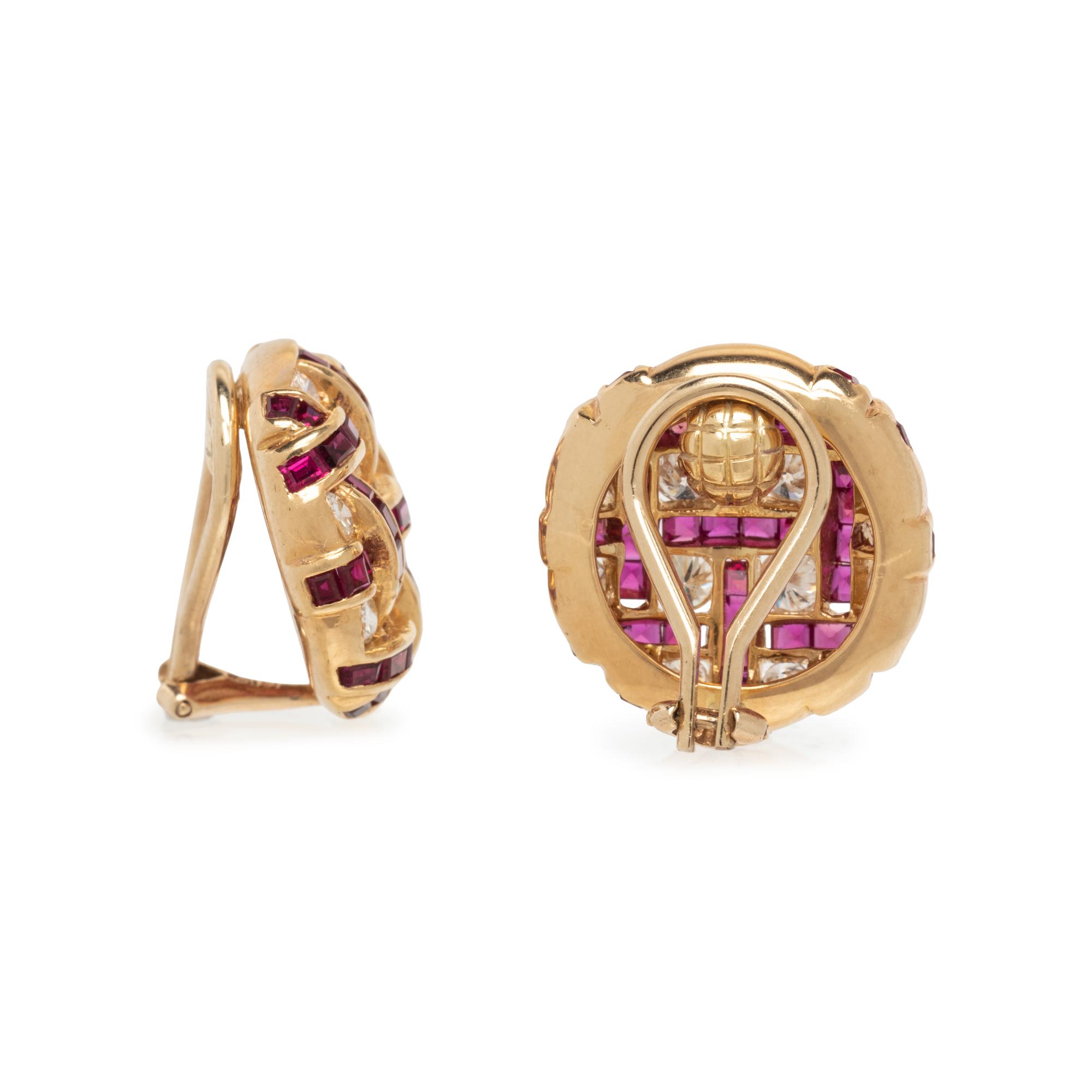 YELLOW GOLD, RUBY, AND DIAMOND CLIP EARRINGS
