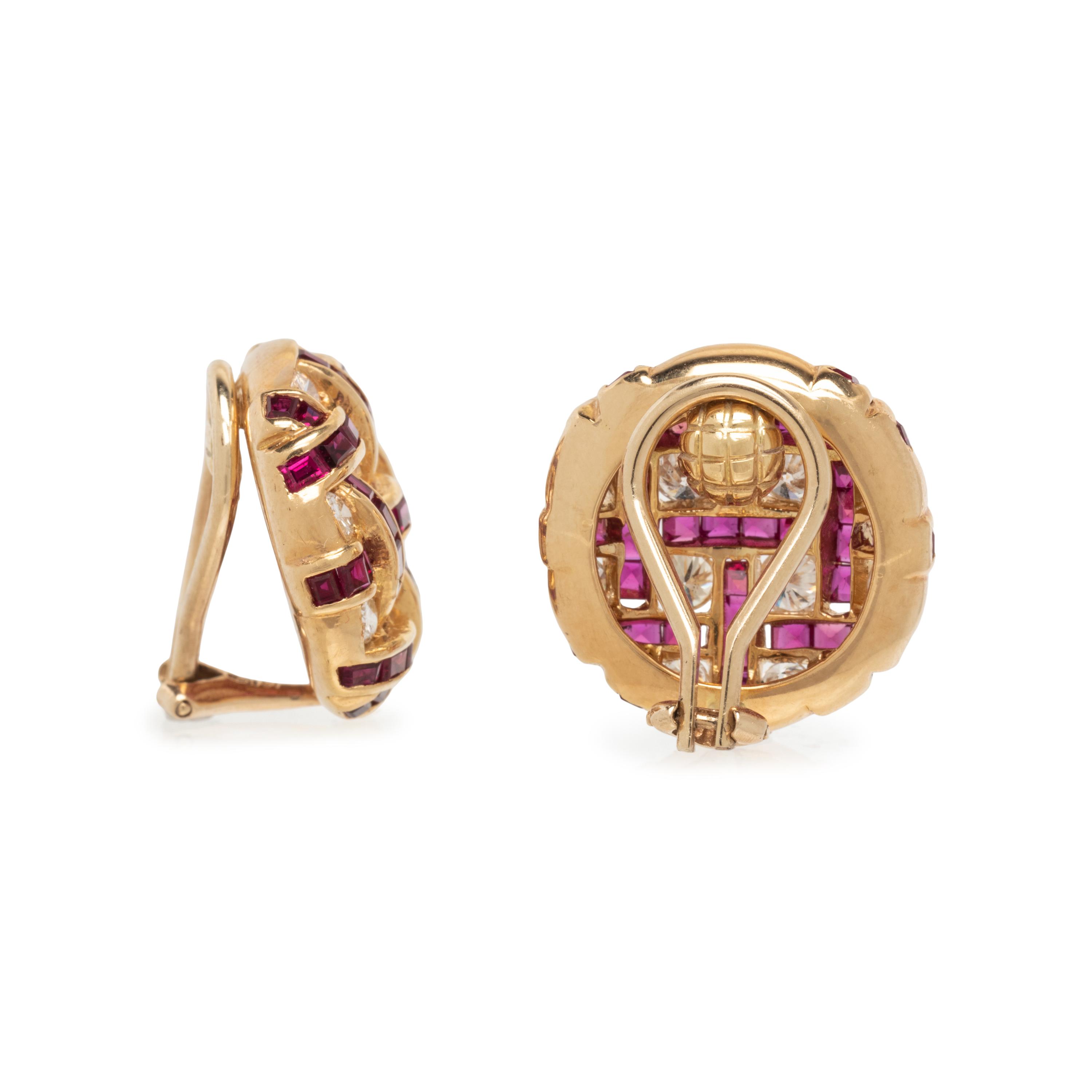 YELLOW GOLD, RUBY, AND DIAMOND CLIP EARRINGS