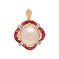CULTURED MABE PEARL, RUBY AND DIAMOND PENDANT