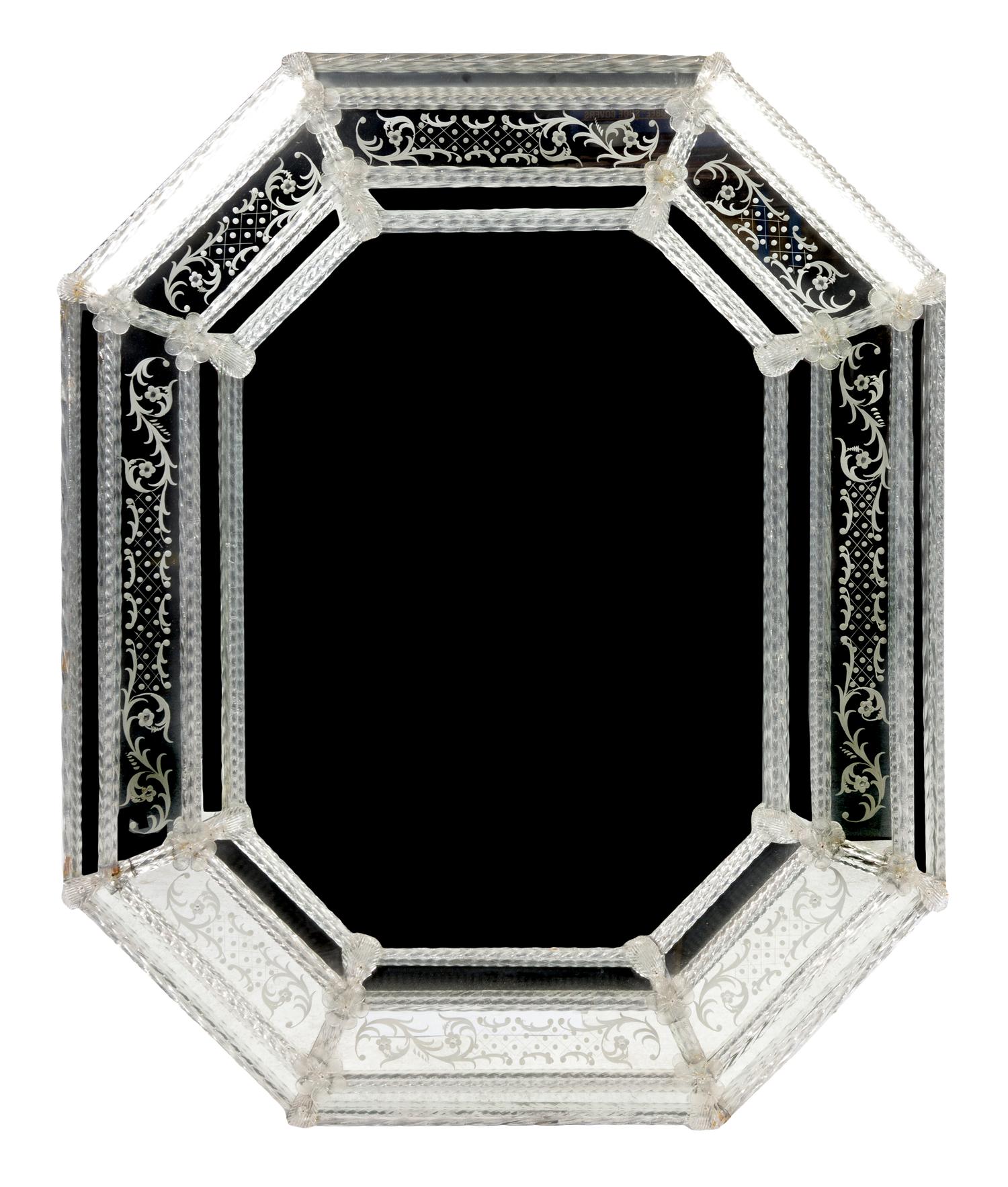 A Venetian Glass Mirror, Height 47 x width 39 inches.