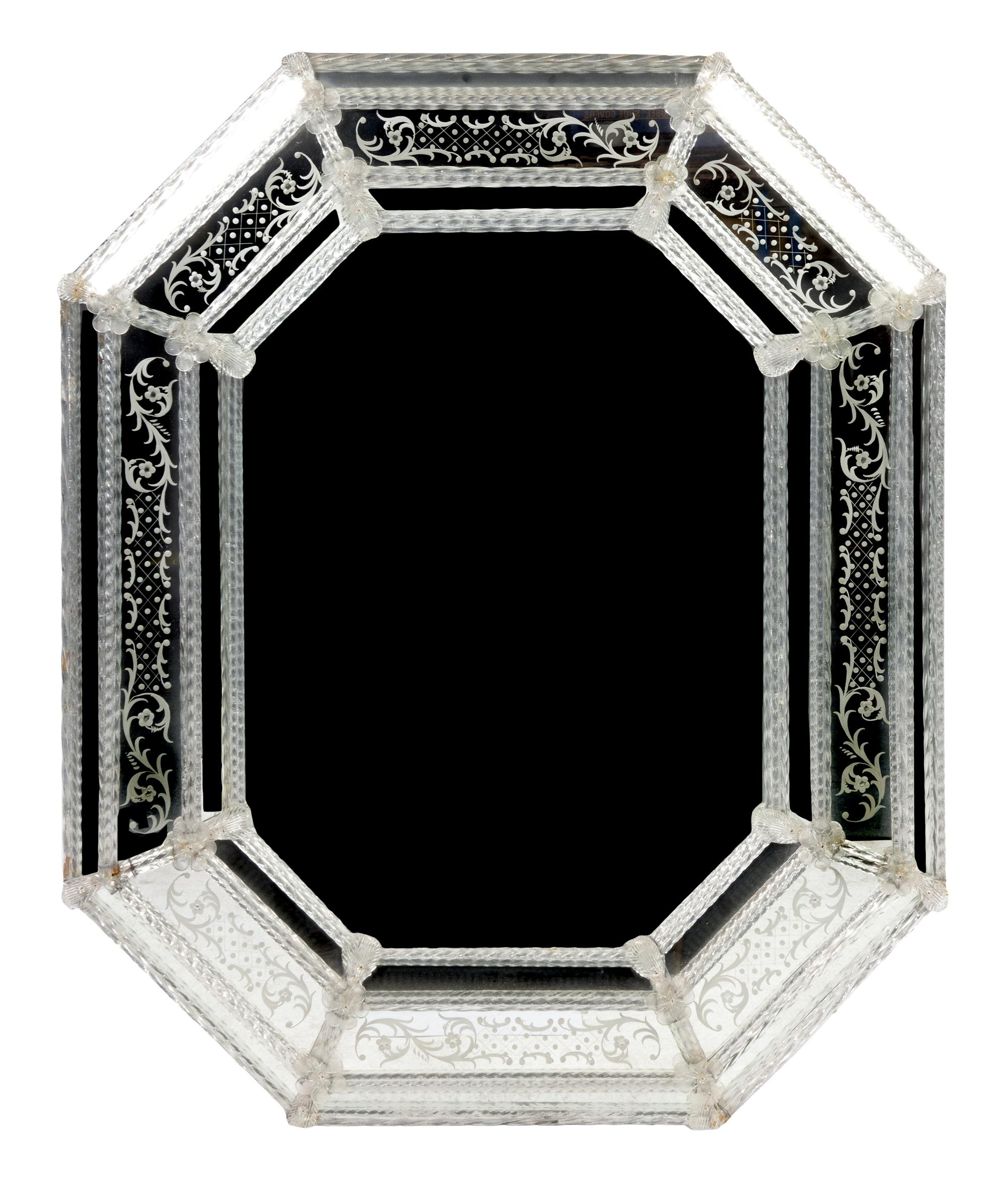 A Venetian Glass Mirror, Height 47 x width 39 inches.