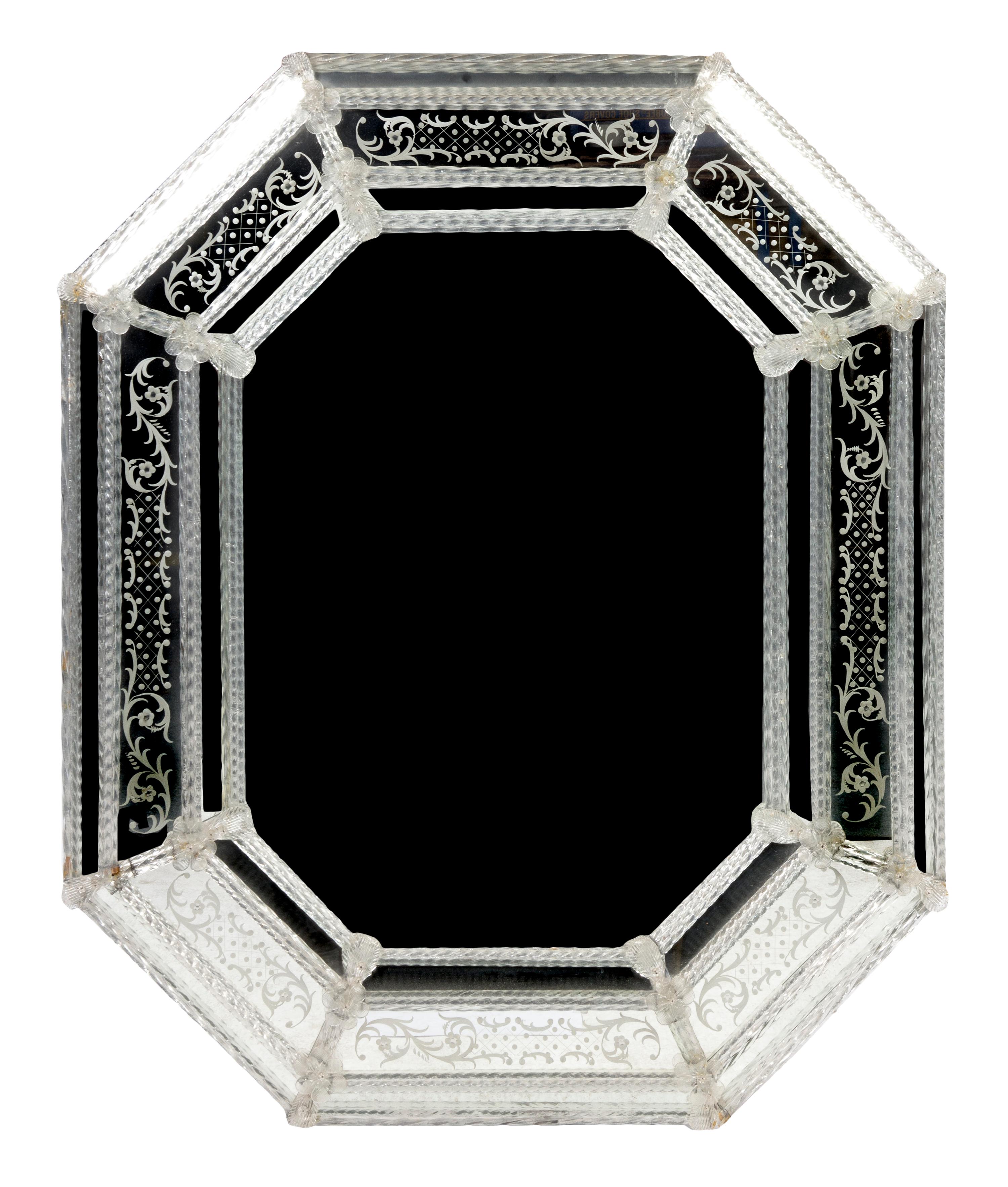A Venetian Glass Mirror, Height 47 x width 39 inches.