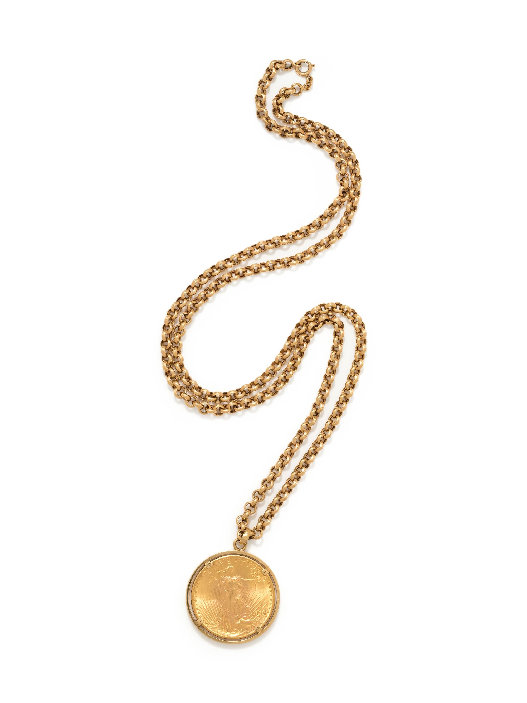 YELLOW GOLD AND US $20 LIBERTY COIN PENDANT/NECKLACE