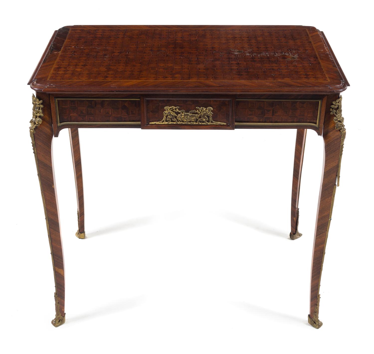 A Louis XVI Style Parquetry Table Height 29 3/4 x width 31 x depth 20 inches. — 19TH/20TH CENTURY