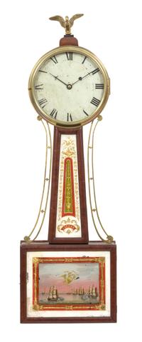 An American Federal Mahogany Banjo Clock Height 32 x width 10 x depth 3 1/2 inches. — 19TH CENTURY