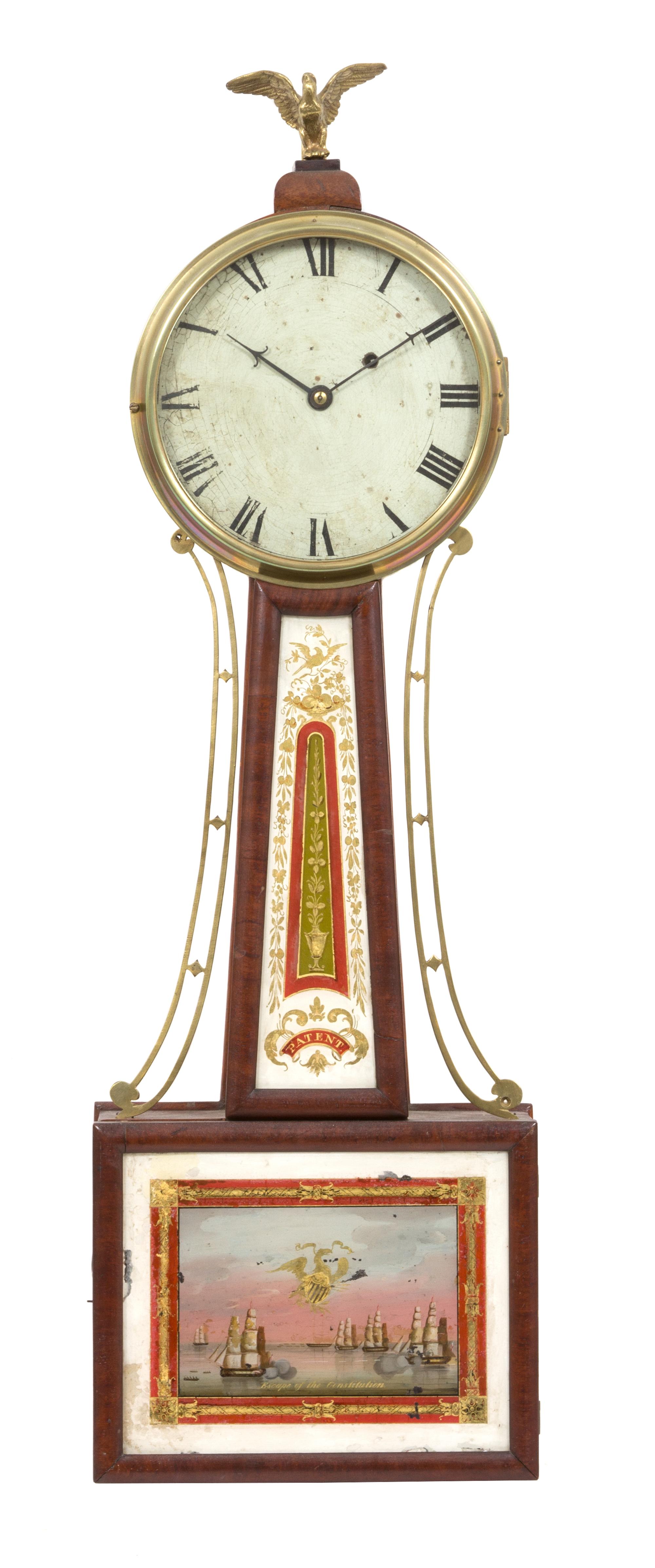 An American Federal Mahogany Banjo Clock Height 32 x width 10 x depth 3 1/2 inches. — 19TH CENTURY