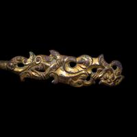 Two Chinese Gilt Bronze Belt Hooks, Warring States-Han Dynasty 戰國-漢 銅鎏金龍鳳帶鉤及鳥首帶鉤