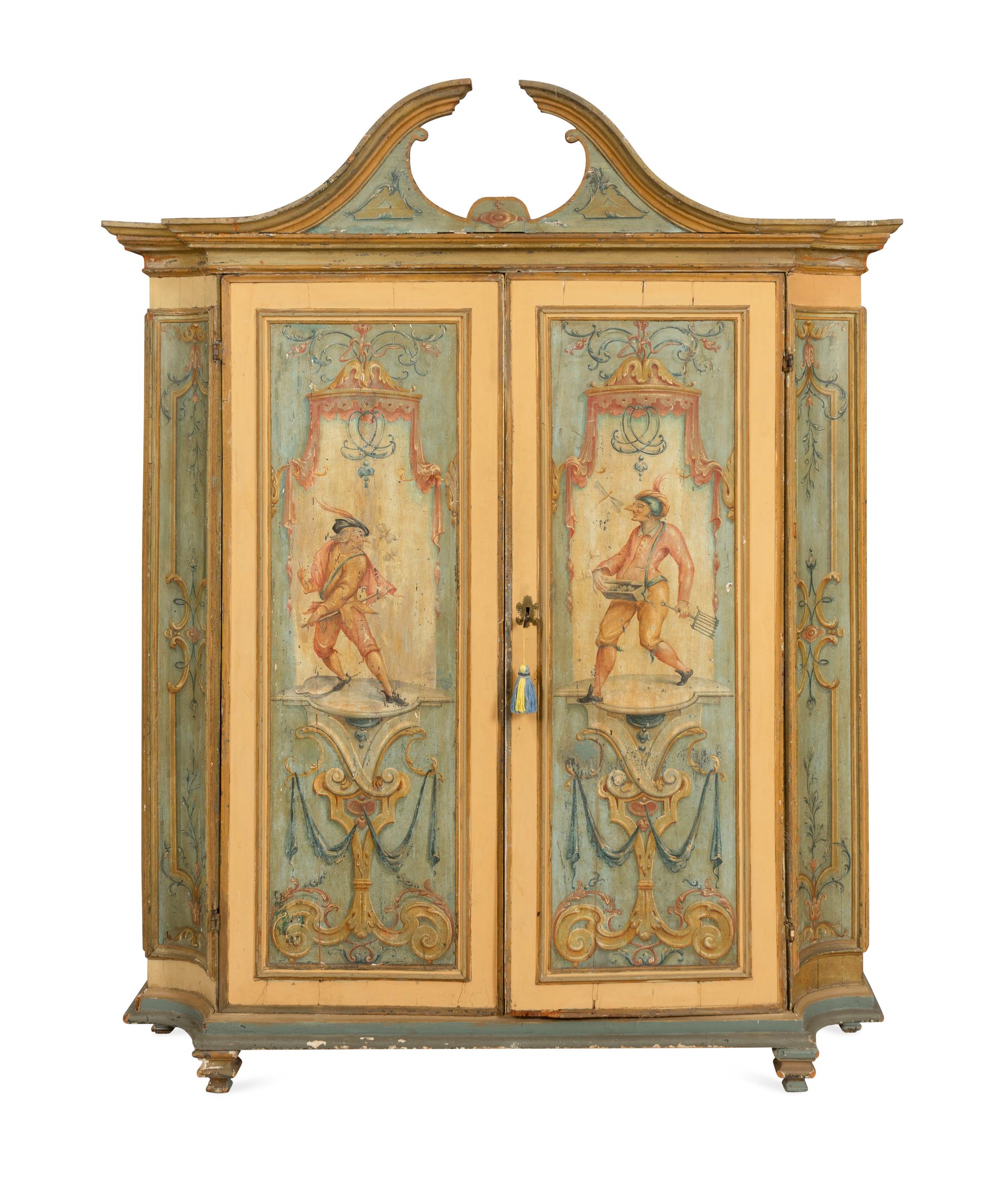 An Italian Baroque Style 'Commedia Dell'Arte' Painted Cabinet