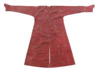 A Chinese Brown Damask Silk Riding Surcoat 19TH CENTURY Length 51 inches. — 19TH CENTURY