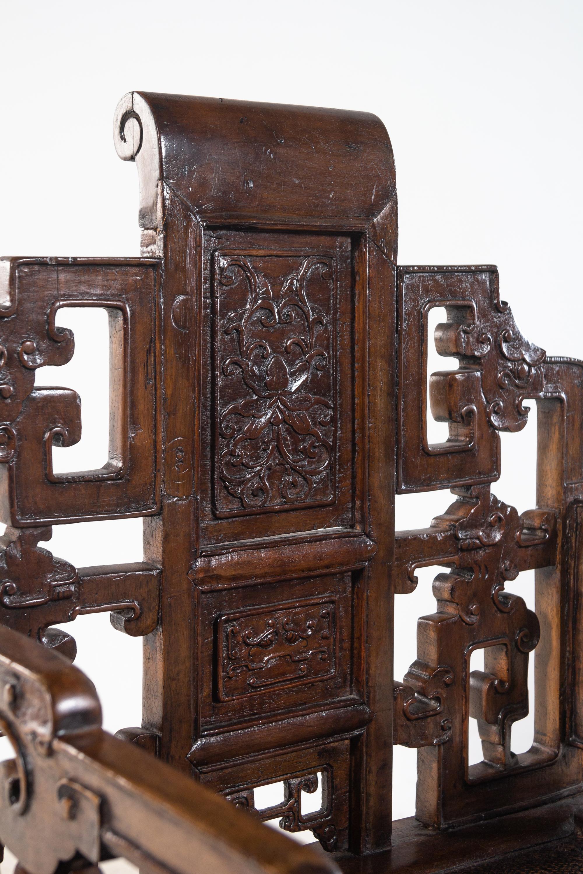 A Pair of Chinese Softwood ‘Scroll-End’ Style Armchairs