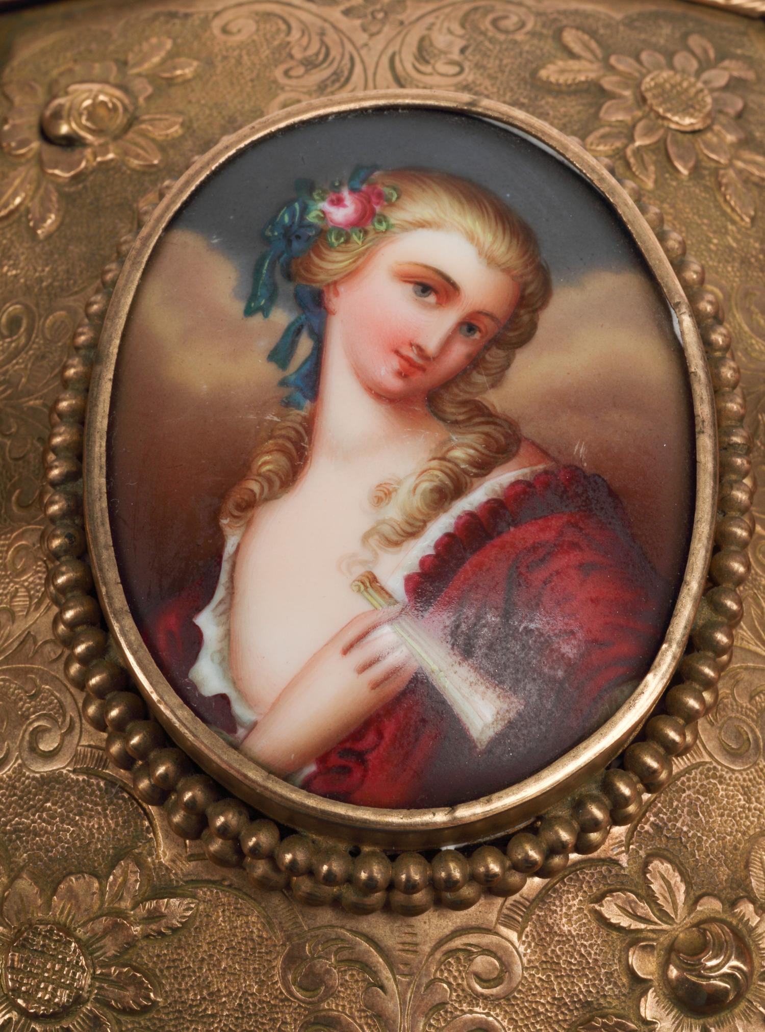 A French Gilt Bronze and Porcelain Portrait Plaque-Inset Box