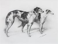 Three Works of Art depicting Borzoi Largest: 17 1/2 x 23 1/2 inches.