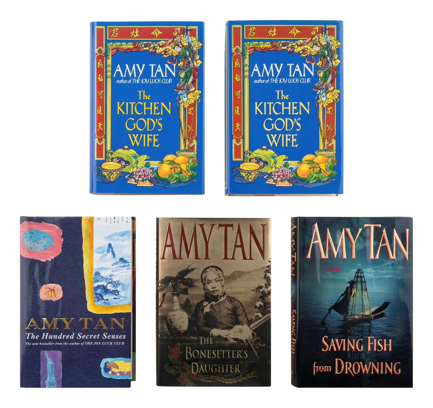 TAN, Amy (b. 1952). A group of 5 SIGNED OR INSCRIBED works by Tan, comprising: