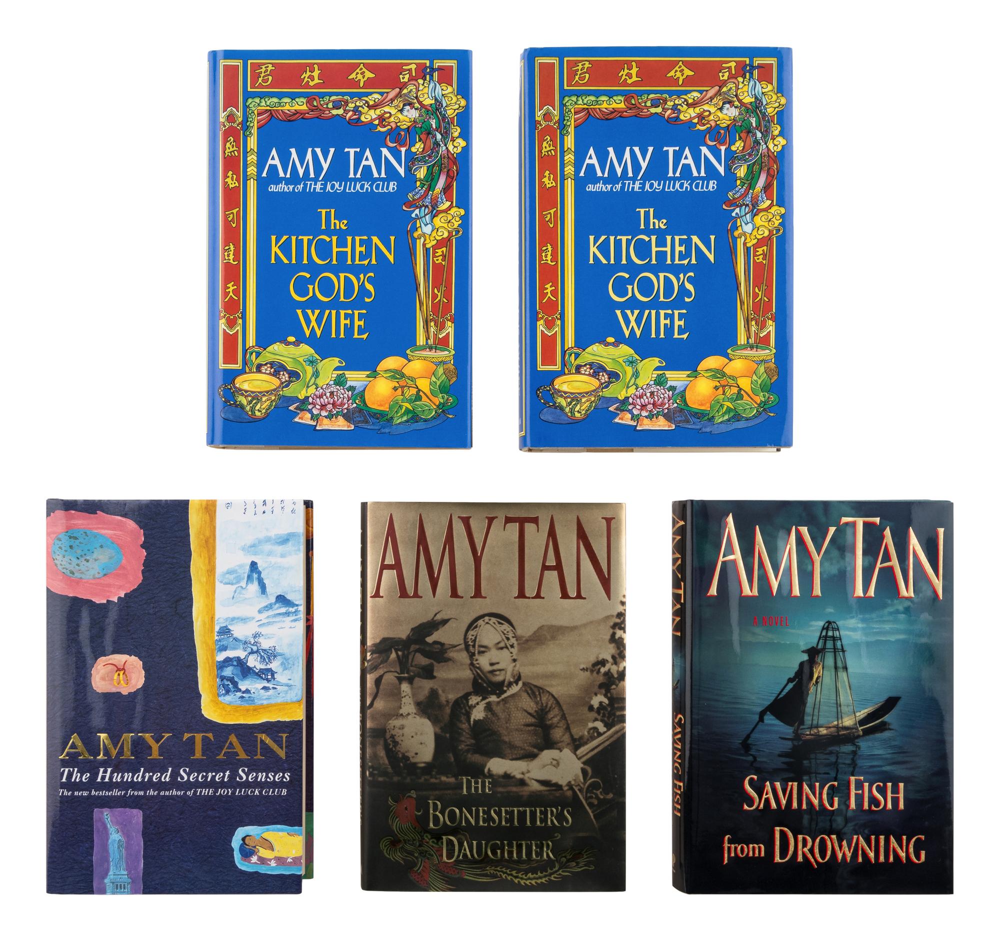 TAN, Amy (b. 1952). A group of 5 SIGNED OR INSCRIBED works by Tan, comprising: