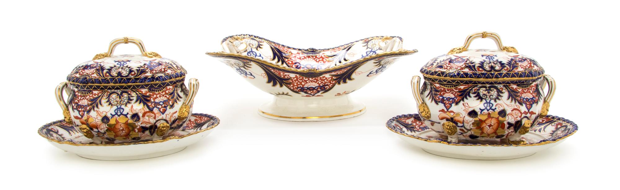 Three Derby Porcelain Serving Articles, Width of first 11 1/4 inches.