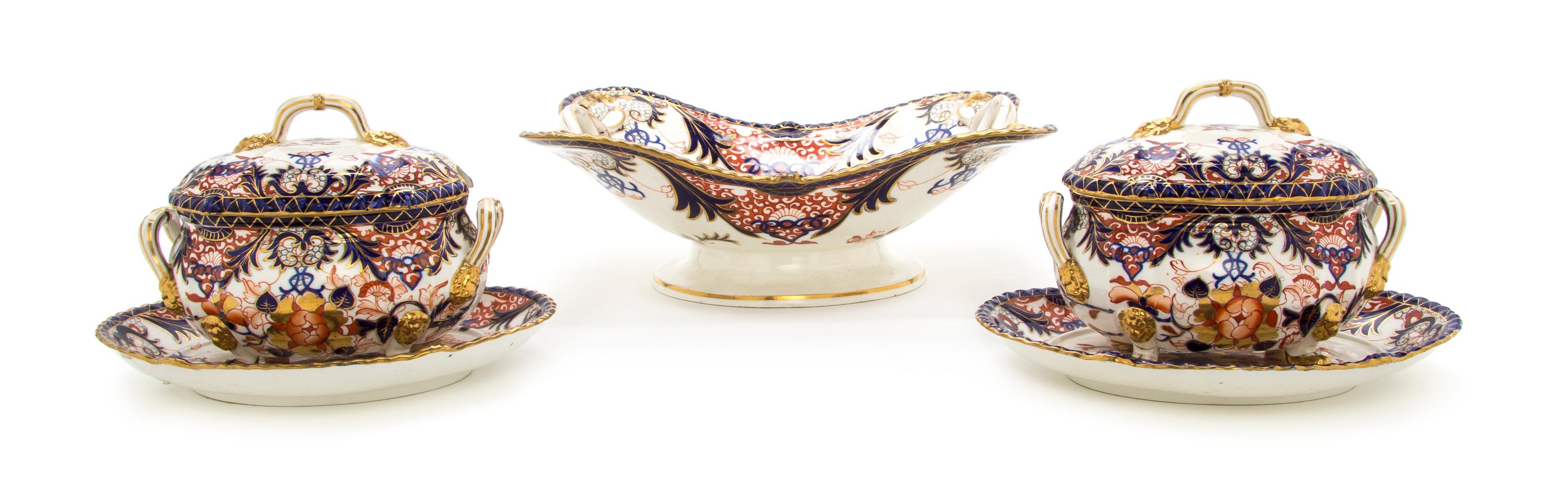 Three Derby Porcelain Serving Articles, Width of first 11 1/4 inches.