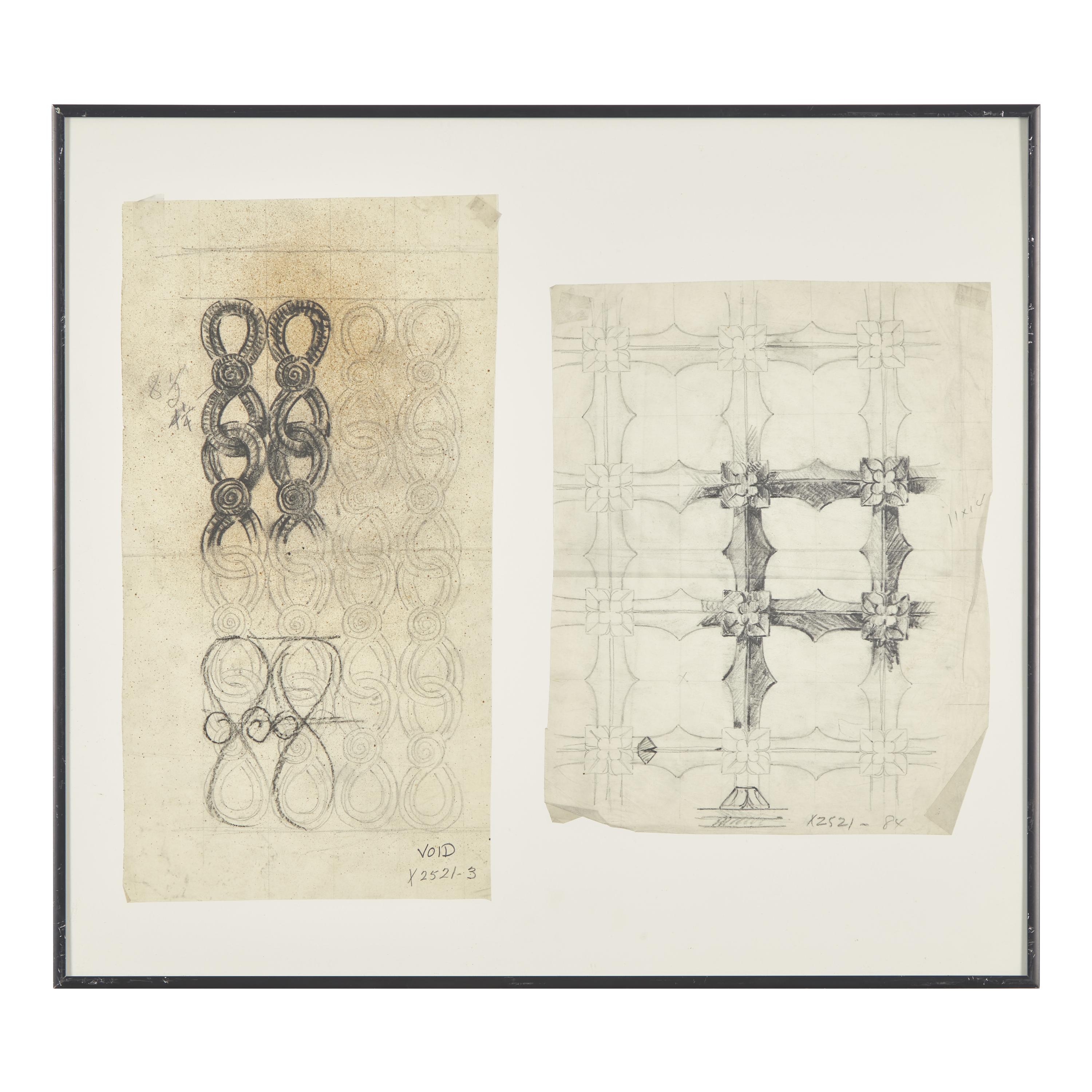 Studio of Samuel Yellin (American, 1884–1940) — Two Sketches of Iron Motifs in Frame, projects X2521-3 and 2521-84