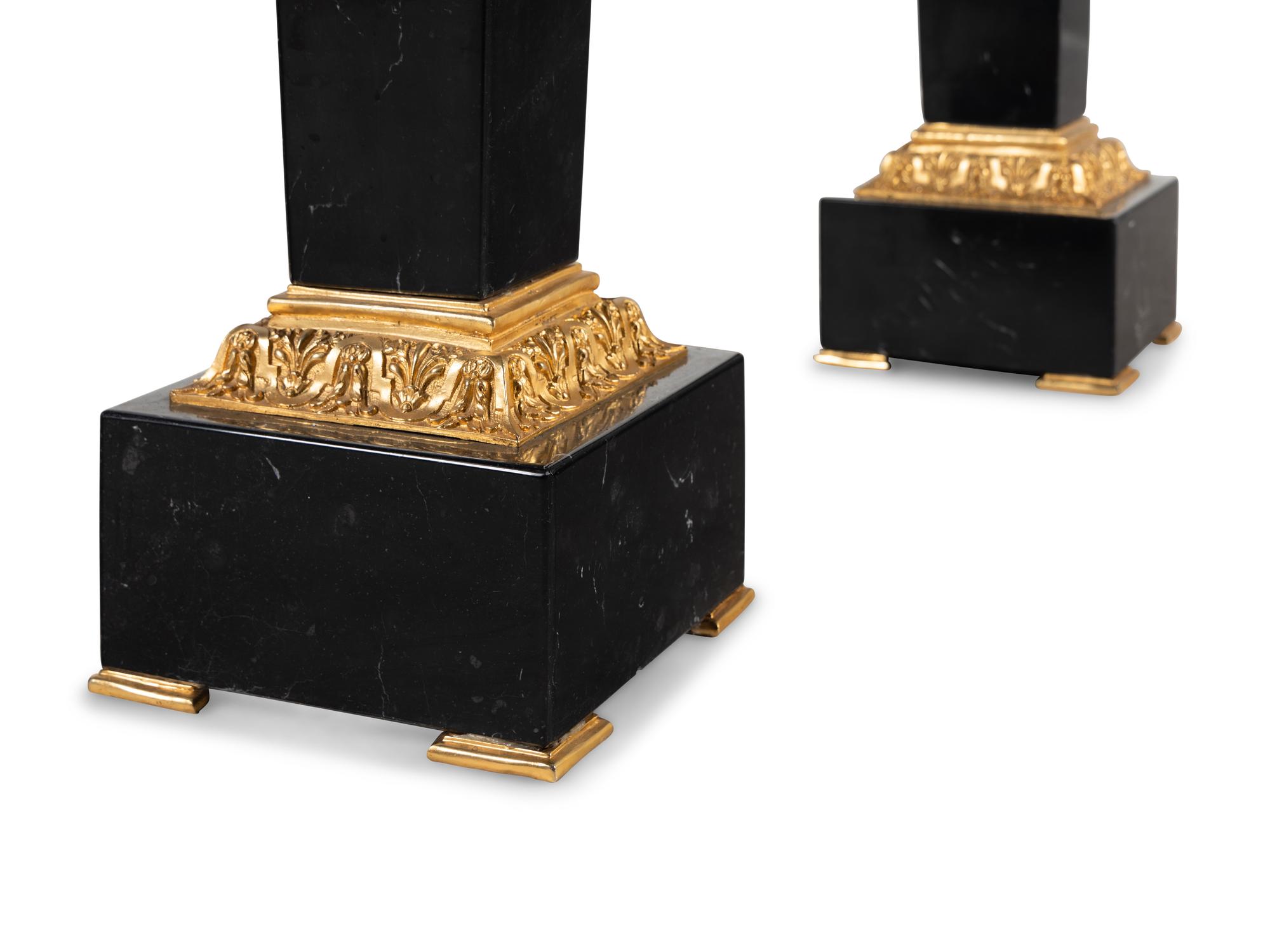 A Pair of Gilt Metal Mounted Marble Pedestals