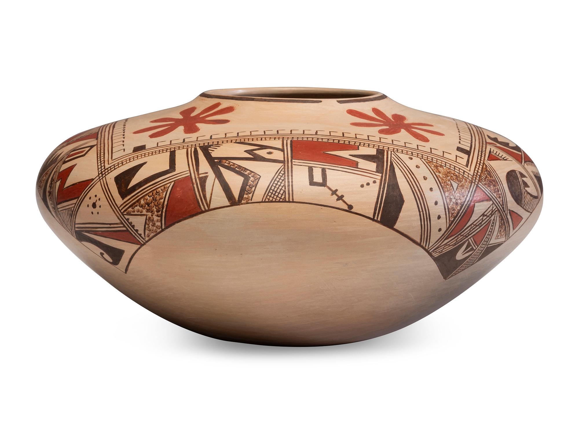 Polychrome Pottery Jar, with Flowers
