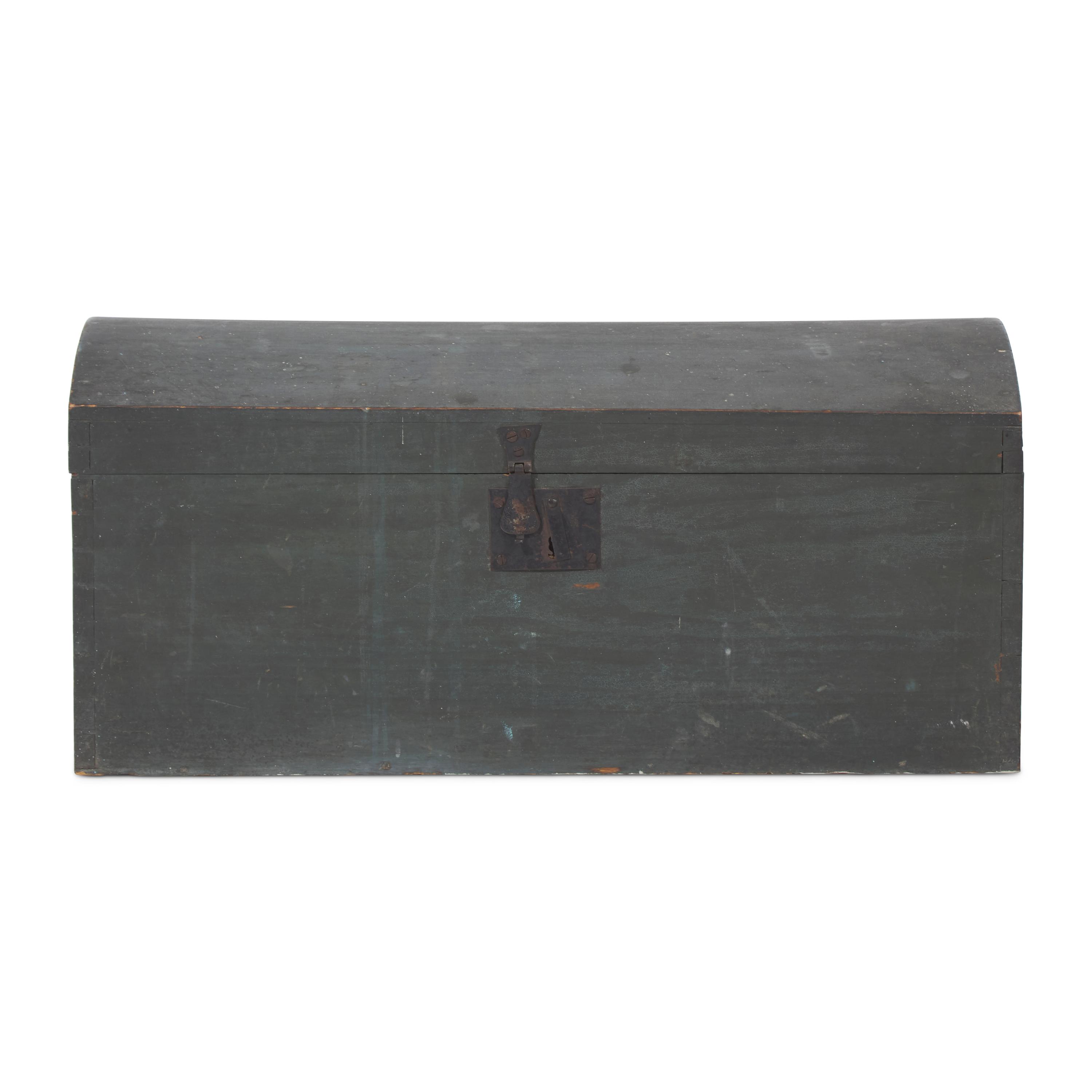 A Federal Blue-Painted Pine Domed Blanket Chest