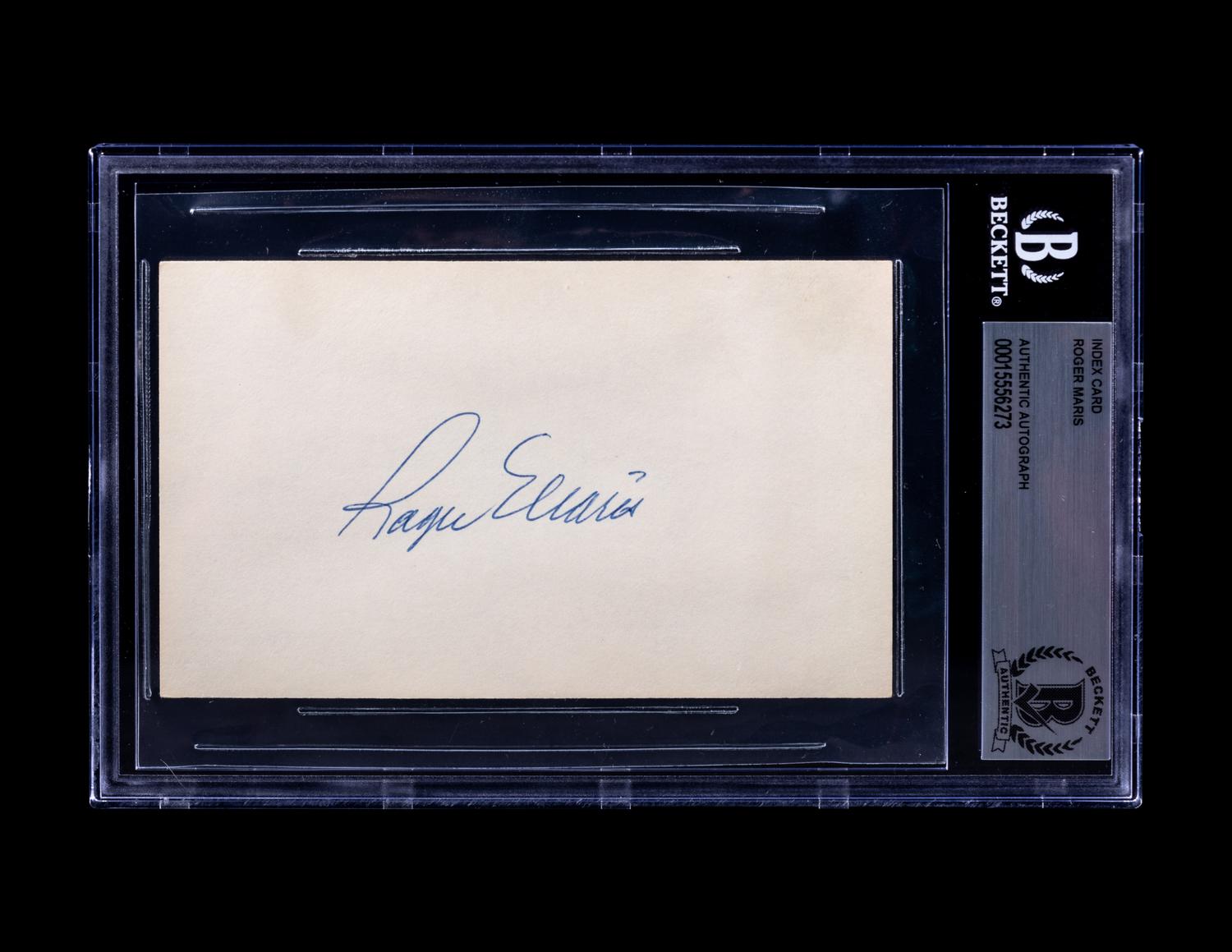 A Roger Maris Single Signed Autograph Index Card (Beckett Authentication Services Encapsulated),