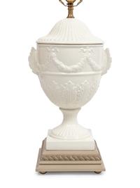 Three Regency Style White Glazed Stoneware Urns Mounted as Lamps