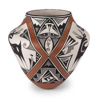 Wilfred Garcia (Acoma, 1954-2018) — Polycrome Pottery Olla, with Heartline Deer