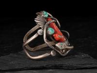 Serpent Cuff Bracelet, set with Turquoise and Coral
