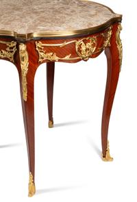 A Pair of Louis XV Style Bronze Mounted Marble-Top Tables