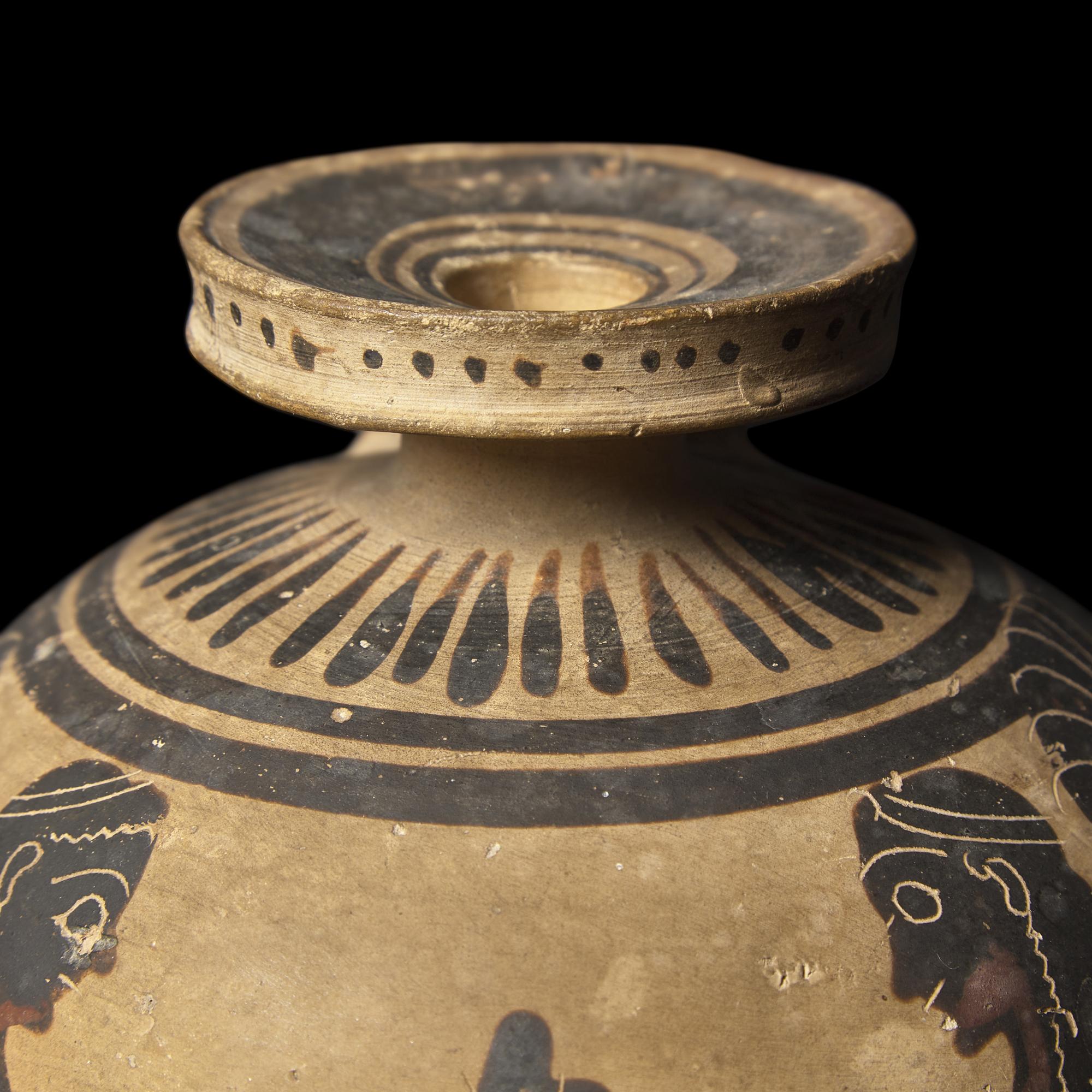 A Corinthian Black-Figured Flat-Bottomed Aryballos