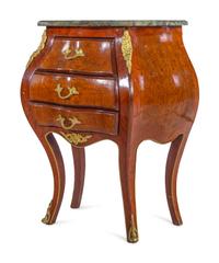 A Pair of Louis XV/XVI Transitional Style Gilt Metal Mounted Marble-Top Commodes