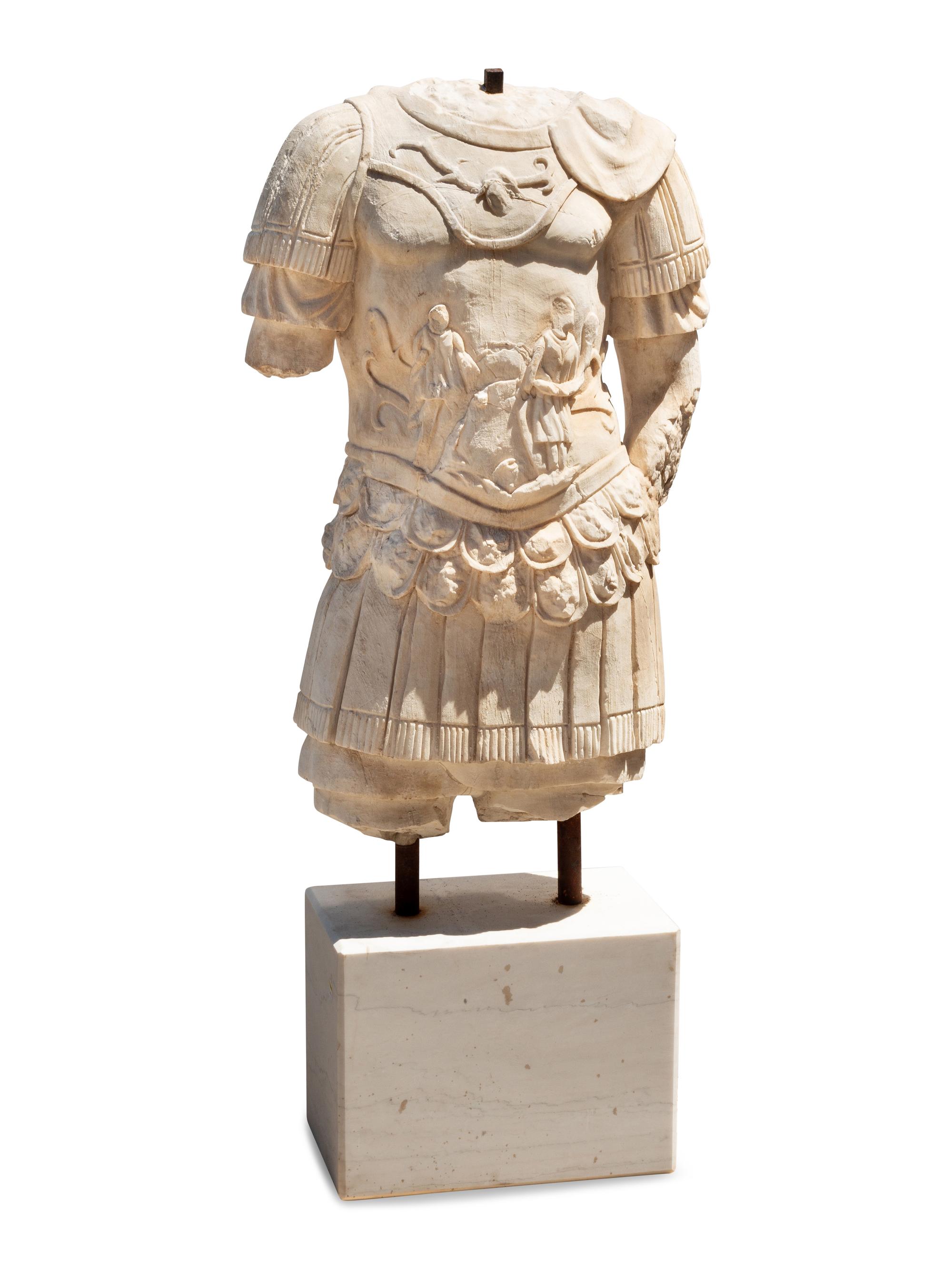An Italian Carved Marble Torso on Stand