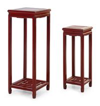 Two Chinese Red Lacquered Wood Square Side Stands