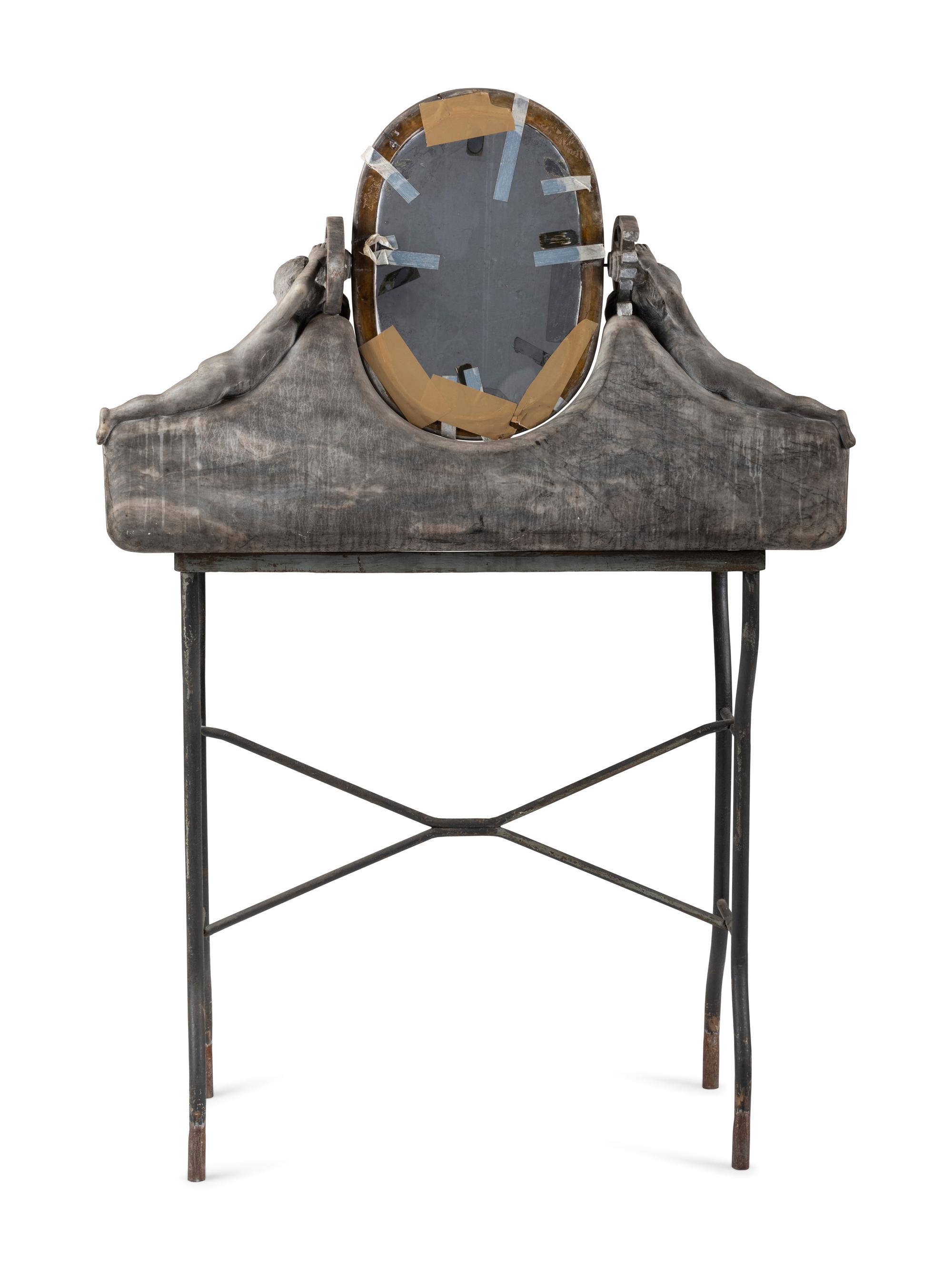 An Art Nouveau Putti-Carved Marble and Iron Figural Washstand