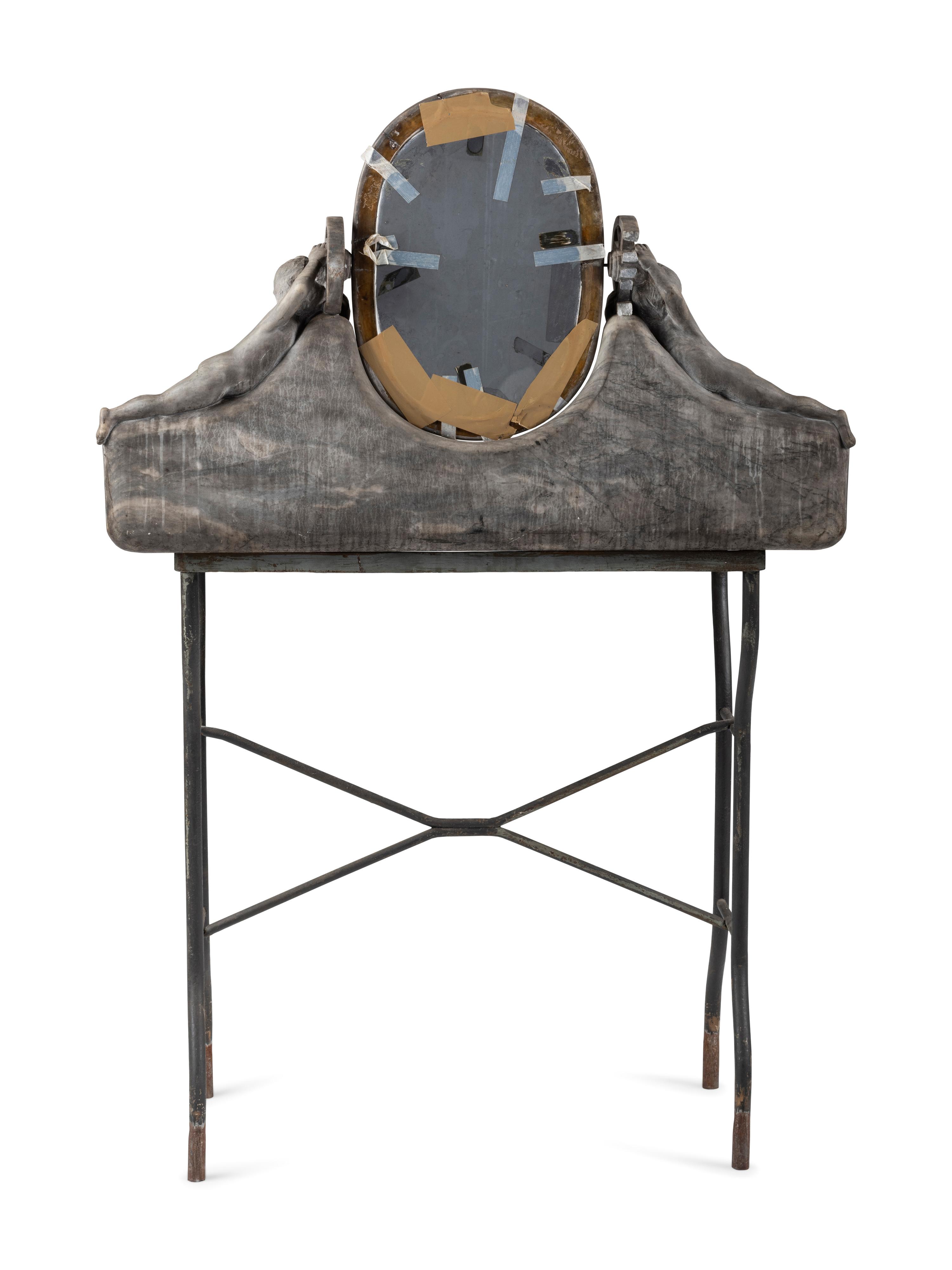 An Art Nouveau Putti-Carved Marble and Iron Figural Washstand