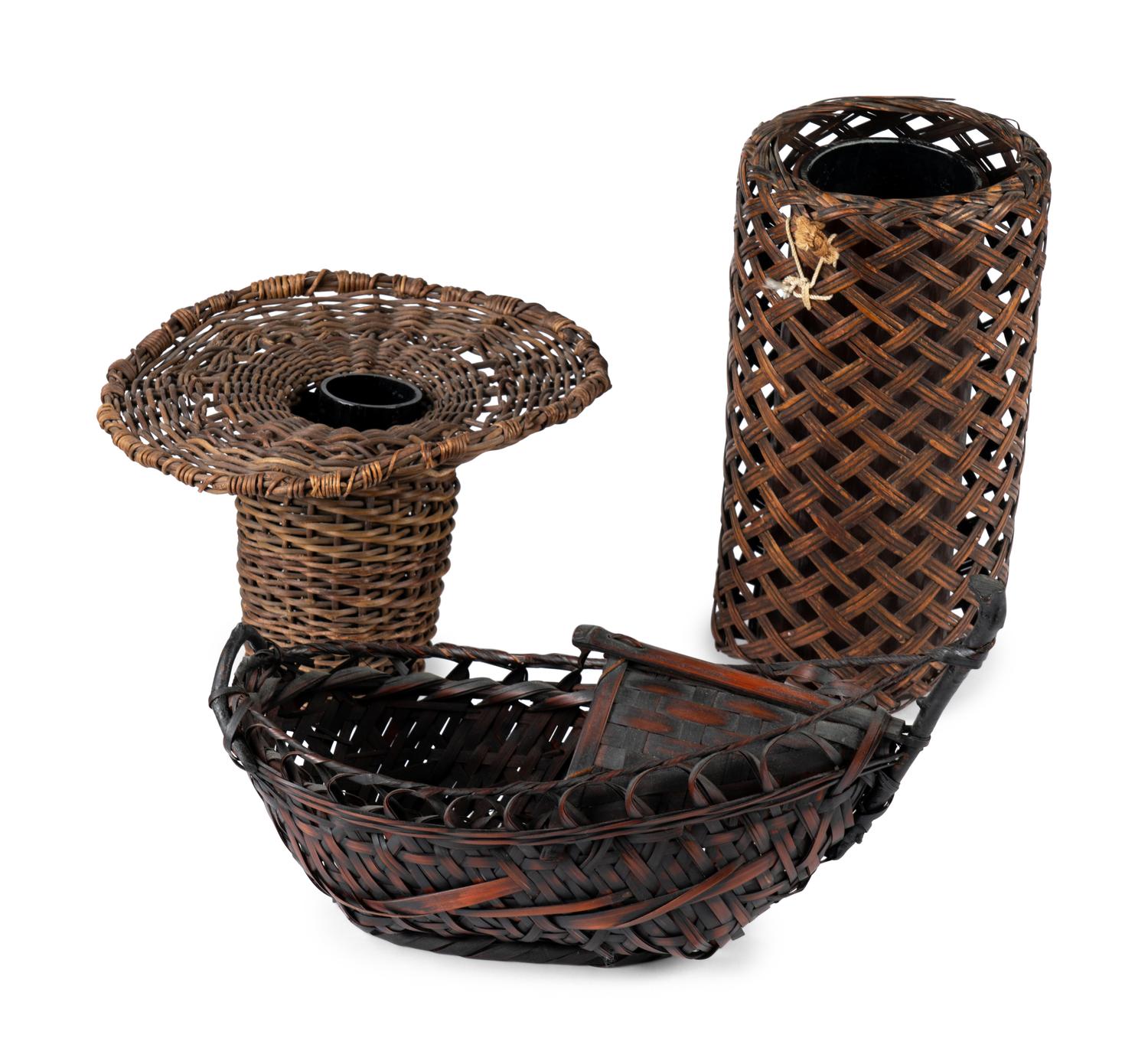 Four Japanese Bamboo Ikebana Baskets
