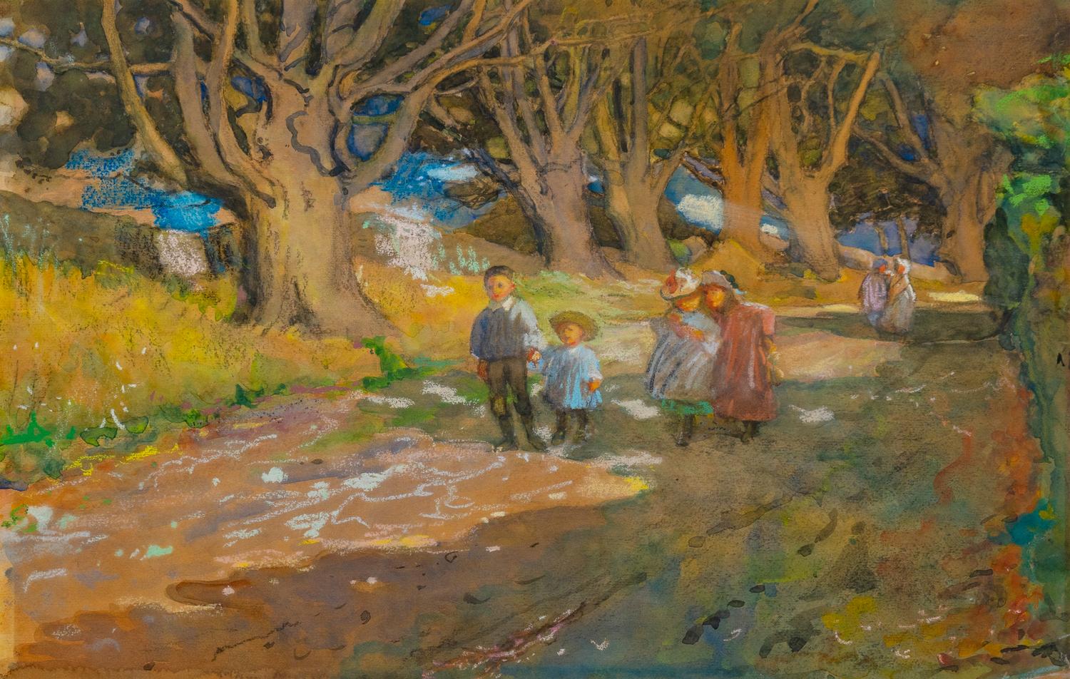 Family on a Hillside and Children in a Forest