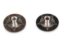 An Associated Pair of Arno Malinowski for Georg Jensen Silver and Ebony Christmas Candle Holders