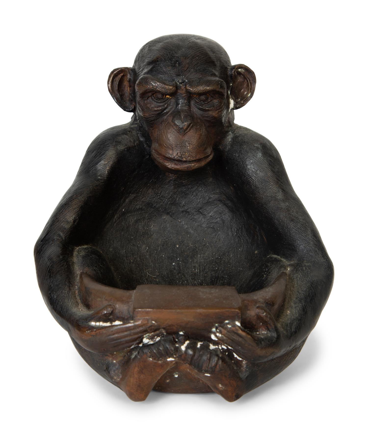 A Patinated Bronze Monkey Figural Offering Bowl — 19th/20th Century