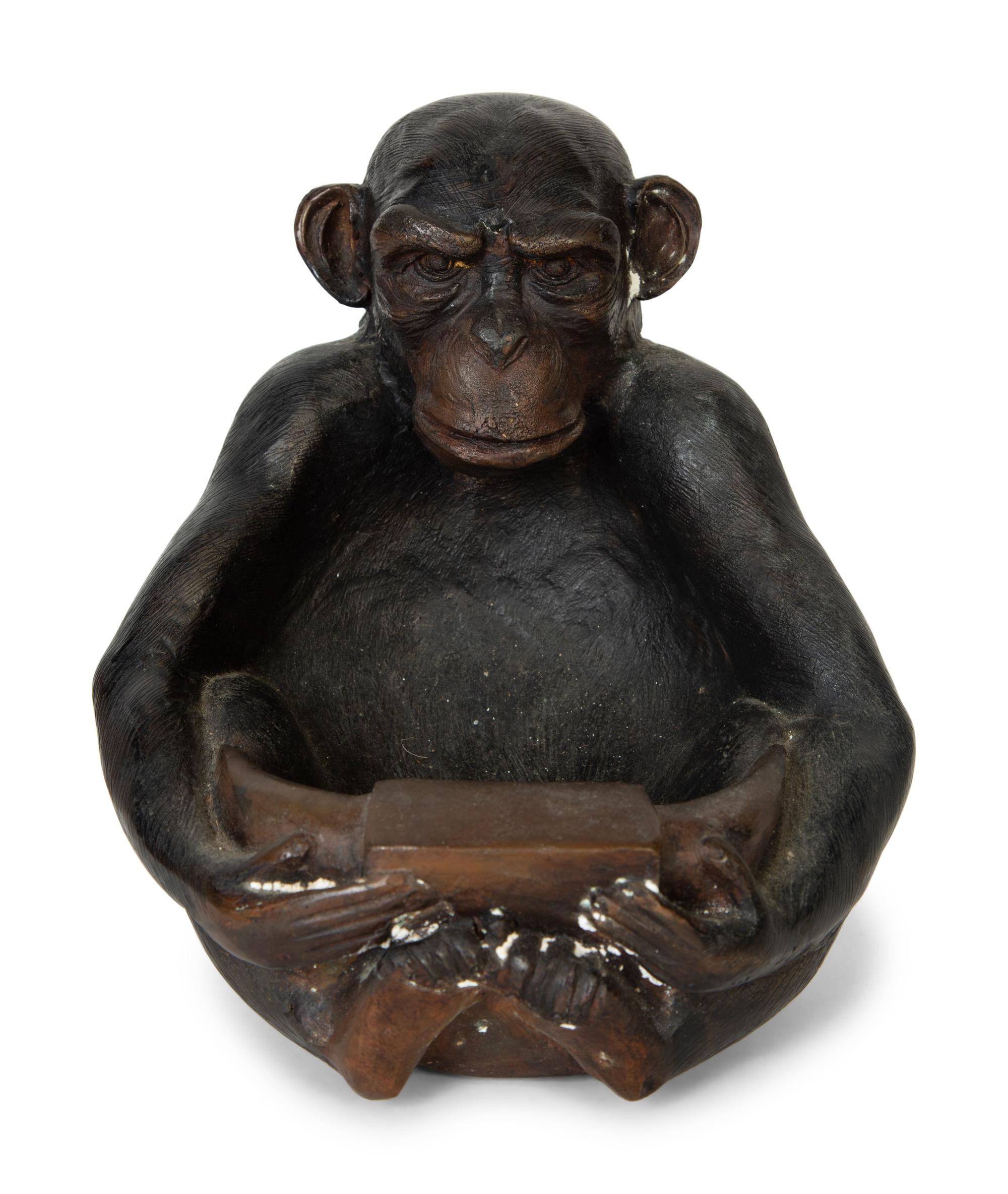 A Patinated Bronze Monkey Figural Offering Bowl — 19th/20th Century