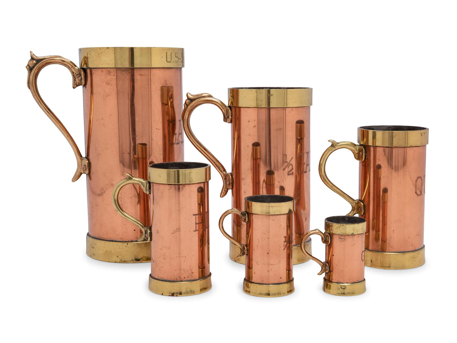 A Set of Six American Copper and Brass Liquid Measures