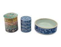 Two Chinese Porcelain Stacking Boxes and A Tray