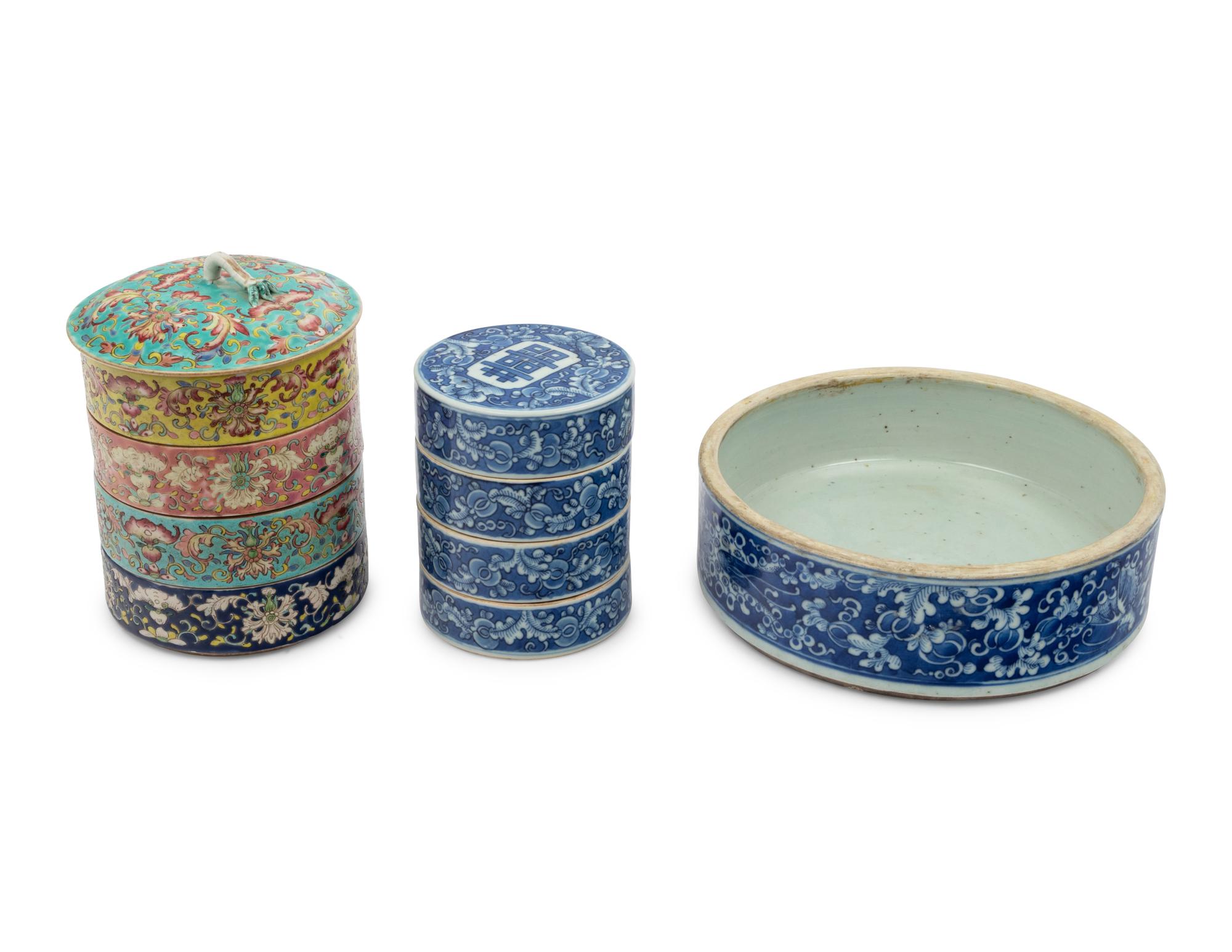 Two Chinese Porcelain Stacking Boxes and A Tray