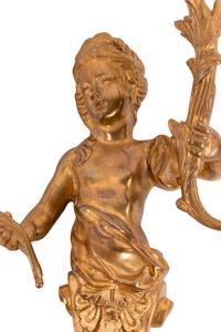 A Pair of Louis XV Style Gilt Bronze Figural Two-Light Sconces
