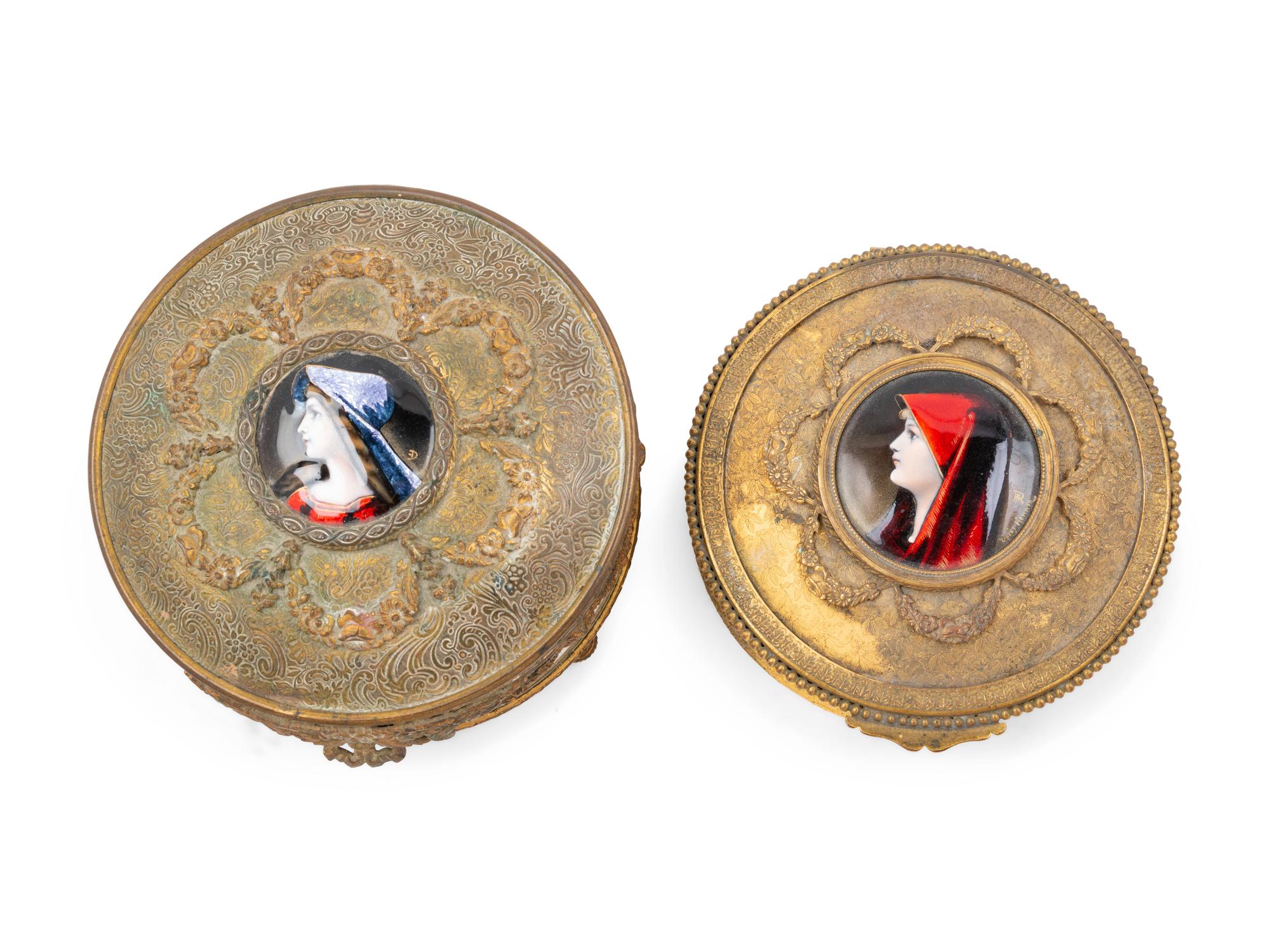 Two Continental Enamel Mounted Powder Boxes